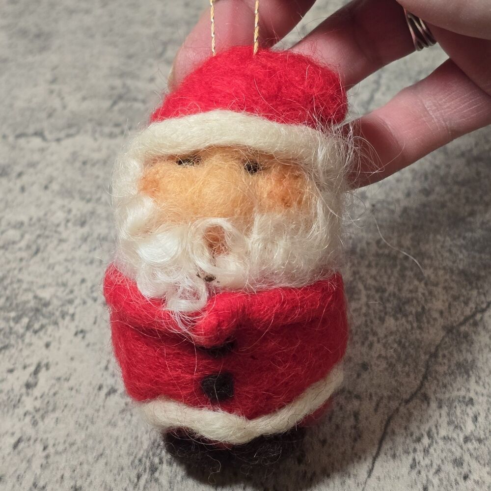 Needle Felt Wool Christmas Ornament Santa Claus Handmade Primitive Folk Art